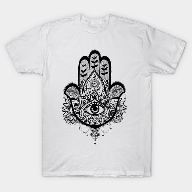 Hamsa Hand Sunflower T-Shirt by KateVegaVisuarts